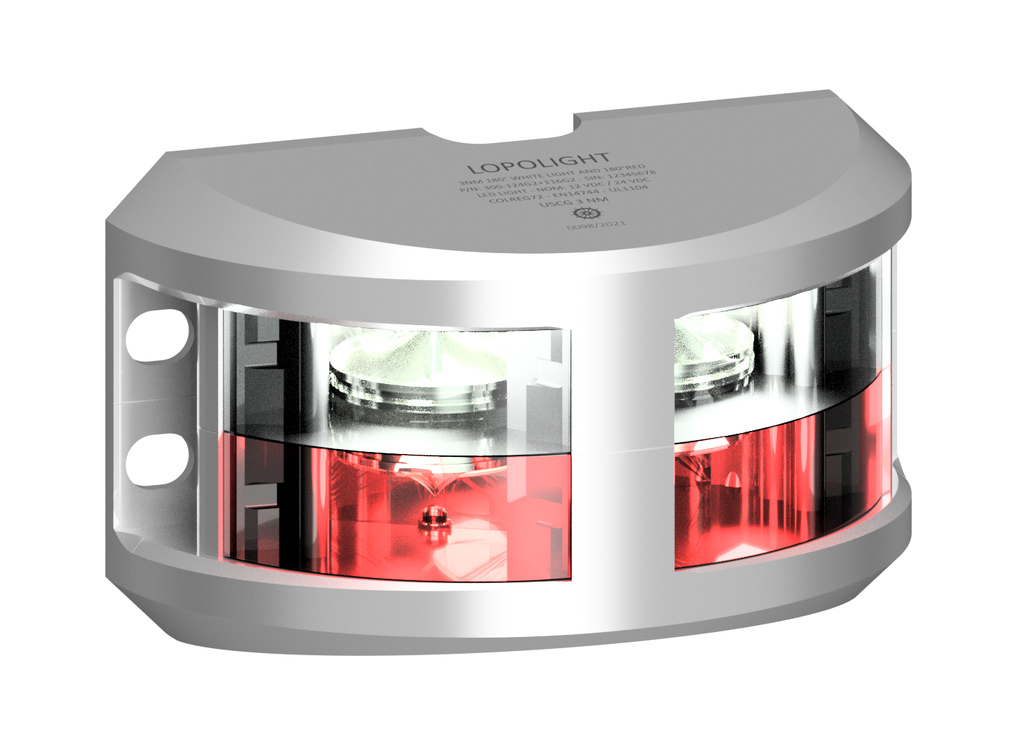 3nm 180° White & Red, Silver anodized